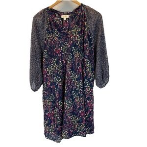 Umgee‎ Mini Dress Size L Blue Floral Smocked High Waist Peasant flowy BOHO